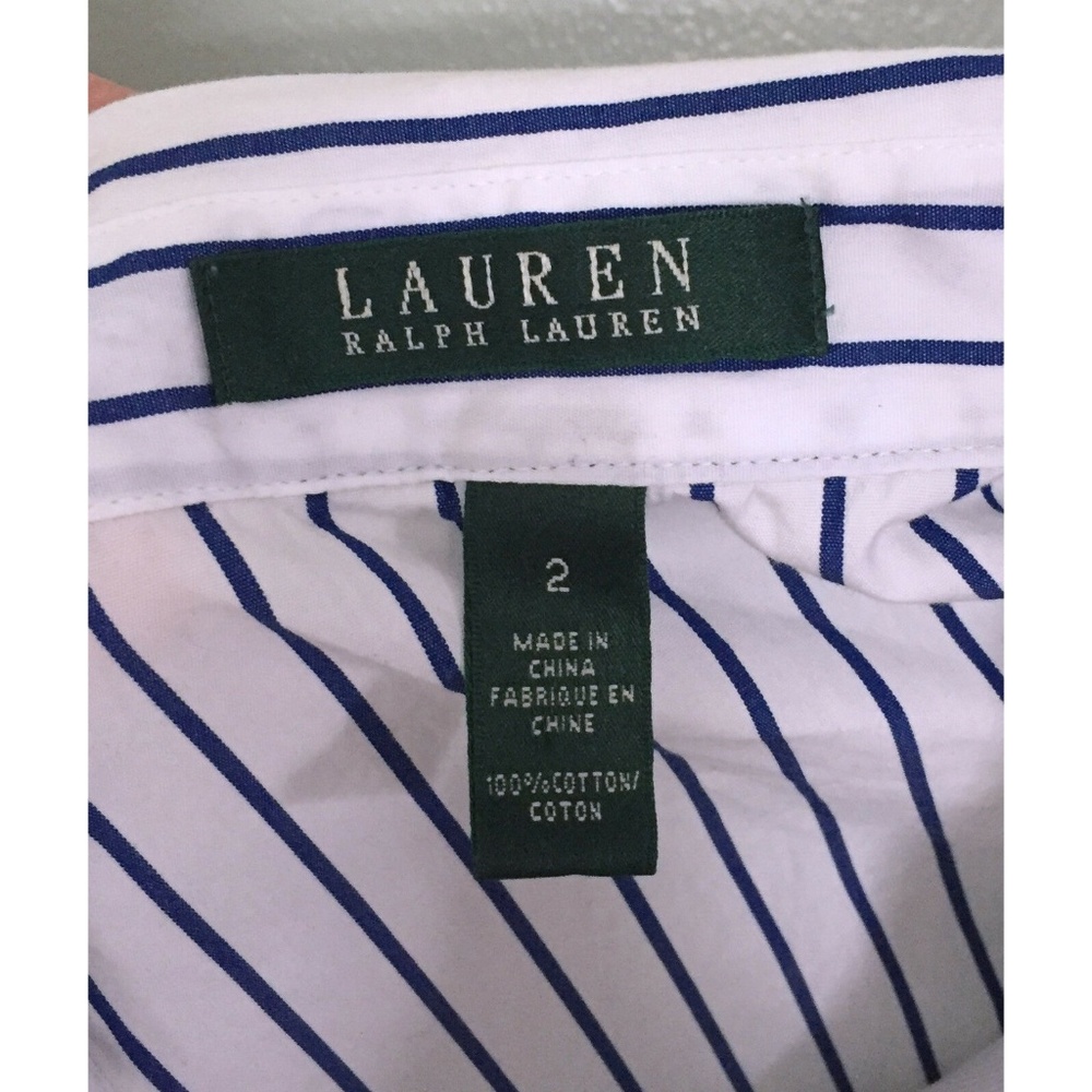 RALPH LAUREN White Blue Striped Sleeveless Shirt - Picture 3 of 3